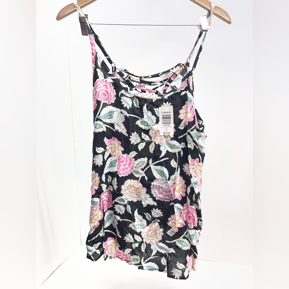 Torrid Black and Pink Floral Camisole